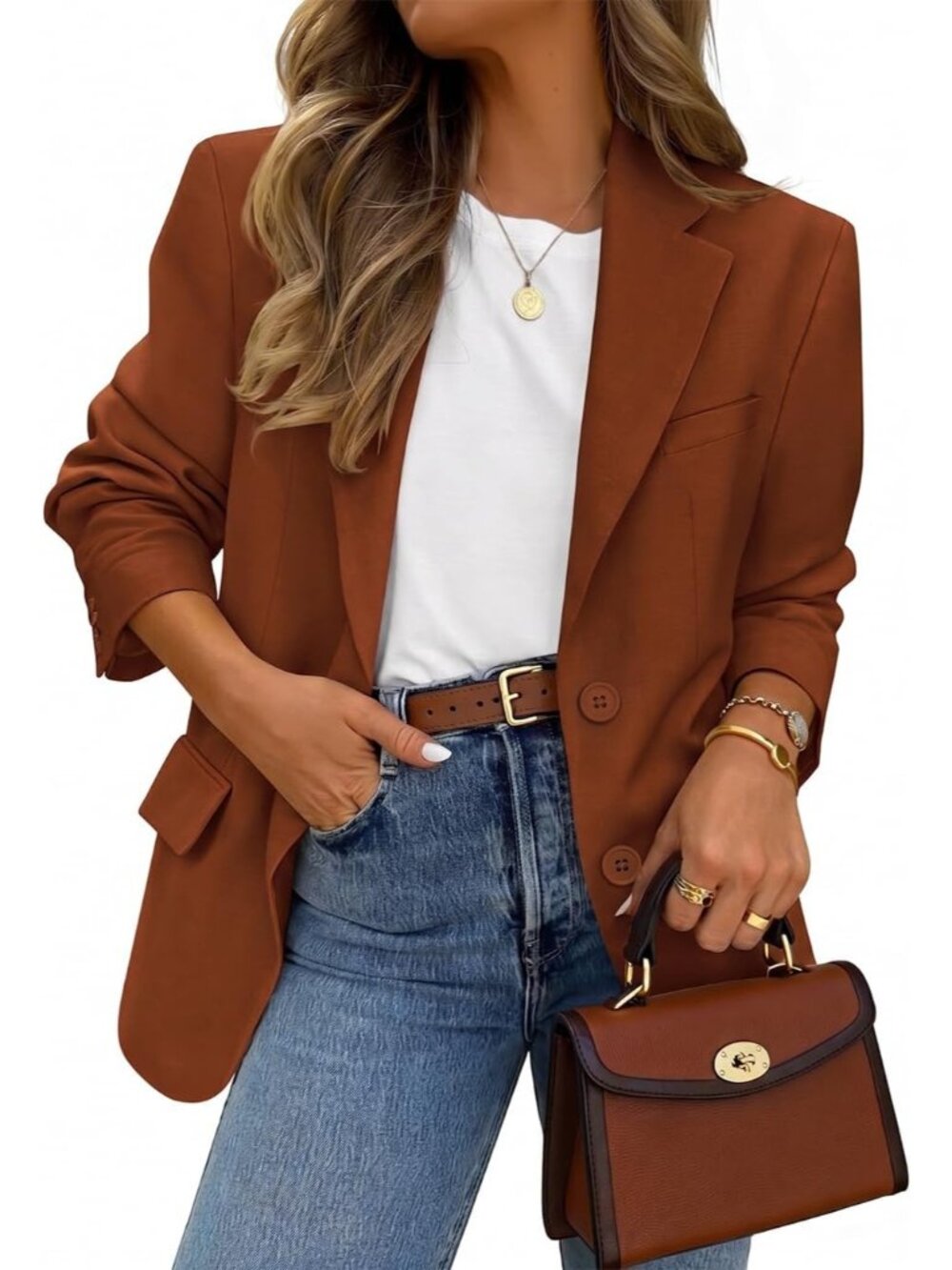 〽️Women's Brown Business Casual Lapel Lightweight Soft Long Sleeve Front Blazer